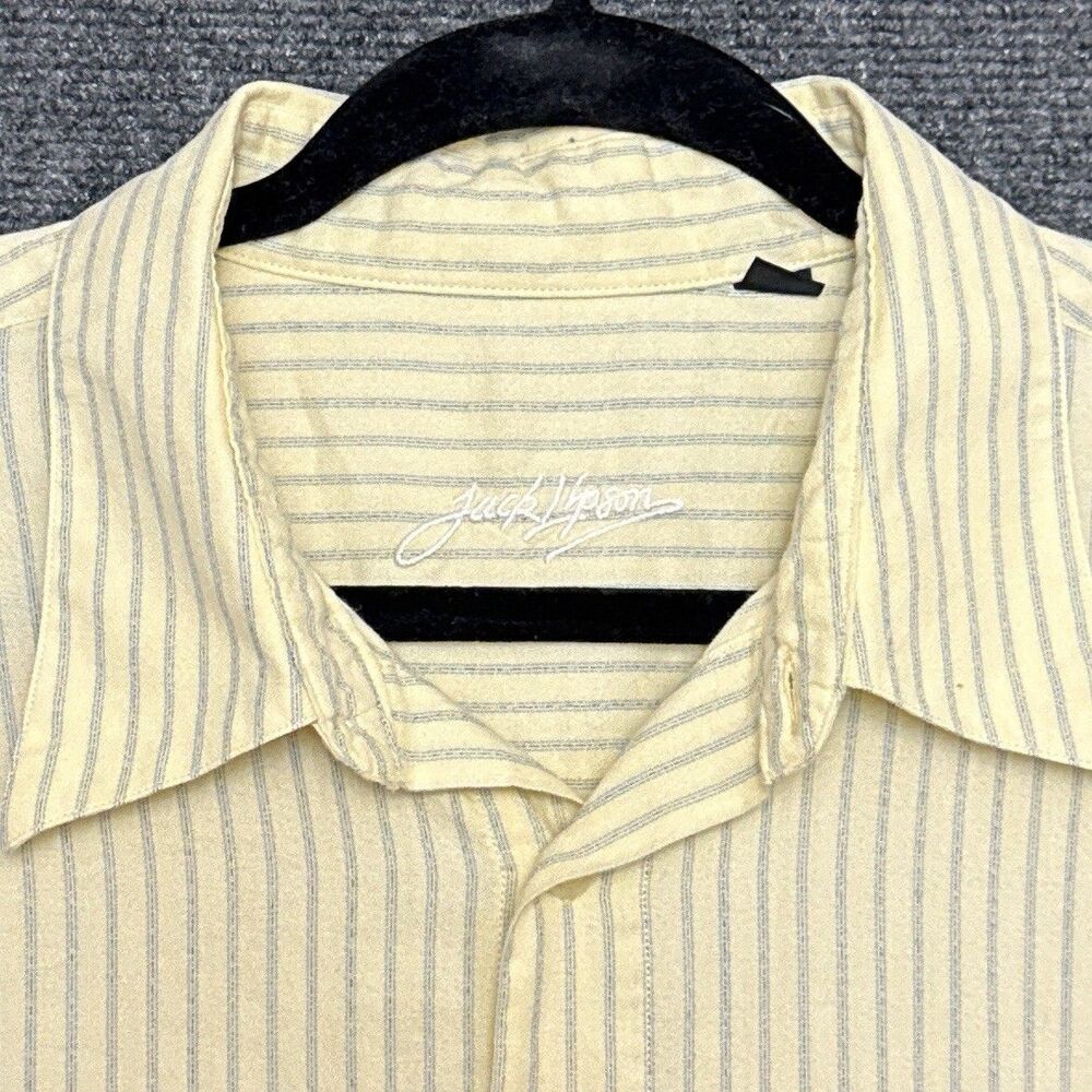 Jack Lipson Mens Short Sleeve Shirt XL Butter Yellow Blue Stripe Cotton Preppy - Picture 5 of 7